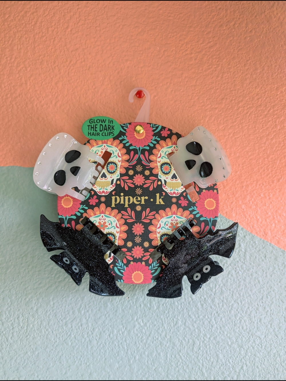 piper·k Glow-in-the-Dark Skull & Bat Hair Clips - Halloween